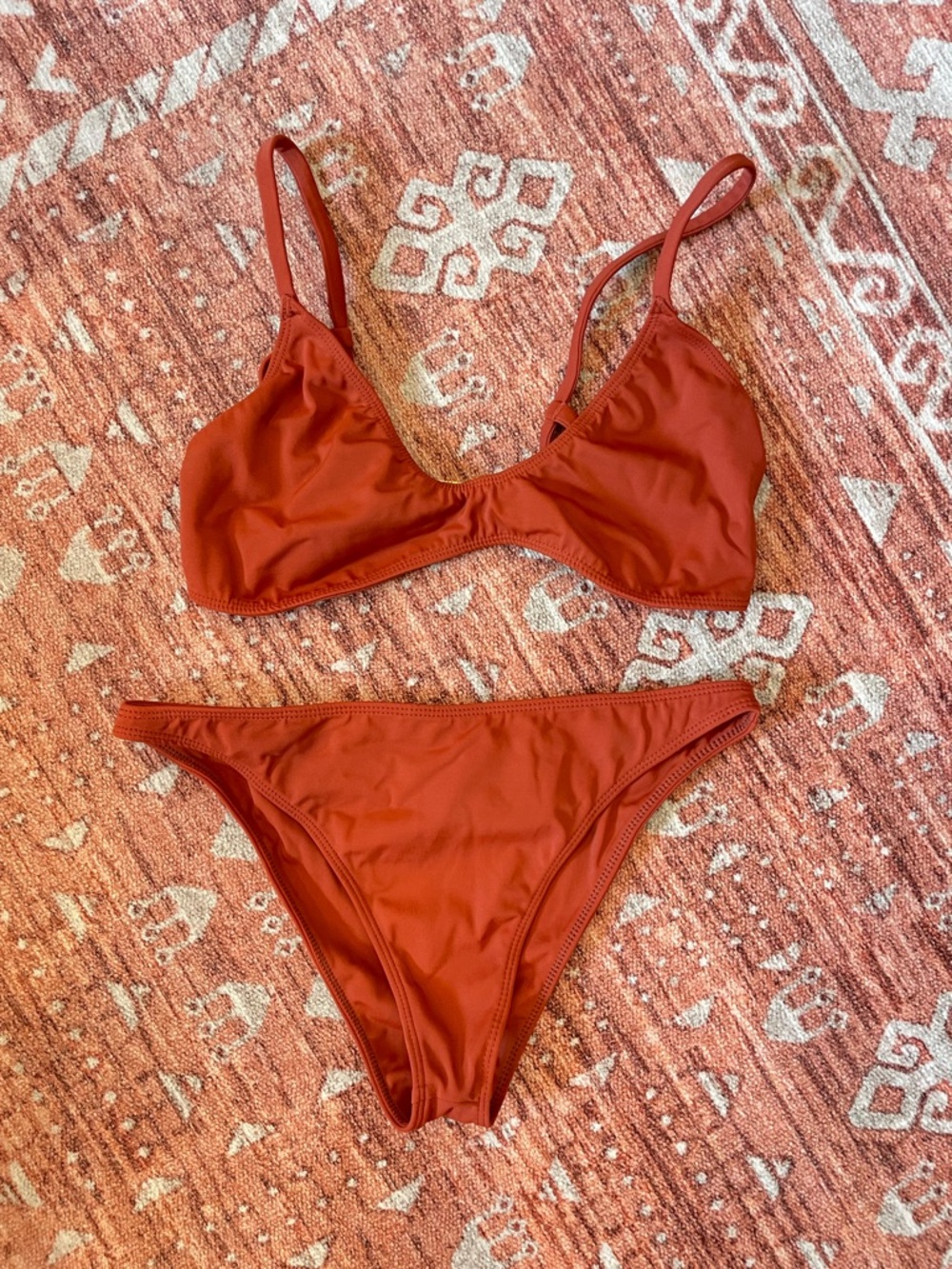 Rust Red Triangle Bikini Set — Minimal Two-Piece Swim